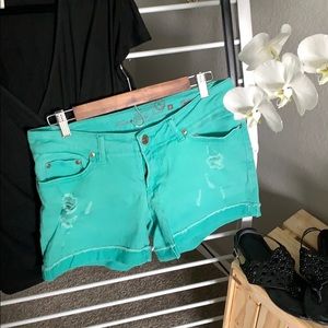 Faded Glory Turquoise Distressed shorts, size 6